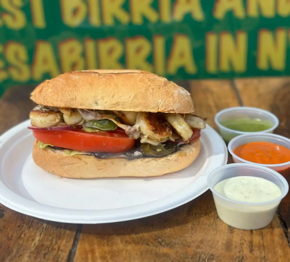 Mexican torta sandwich from the menu at Los Tacos Hermanos on Canal Street in SoHo, NYC