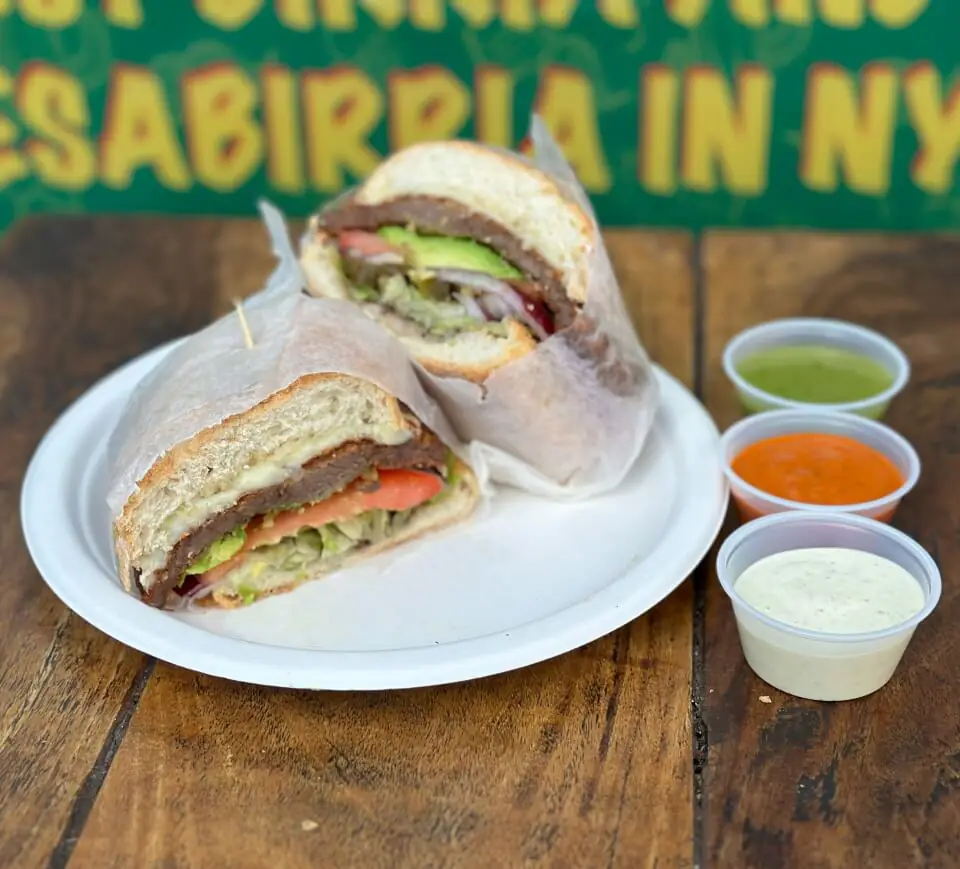 Mexican torta sandwich from the menu at Los Tacos Hermanos on Canal Street in SoHo, NYC