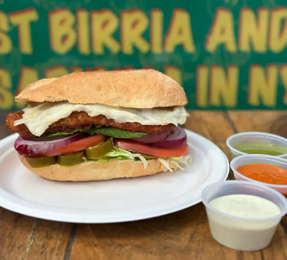 Mexican torta sandwich from the menu at Los Tacos Hermanos on Canal Street in SoHo, NYC